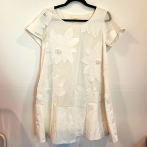 Maeve Anthropologie White Floral Applique Netted Dress Small